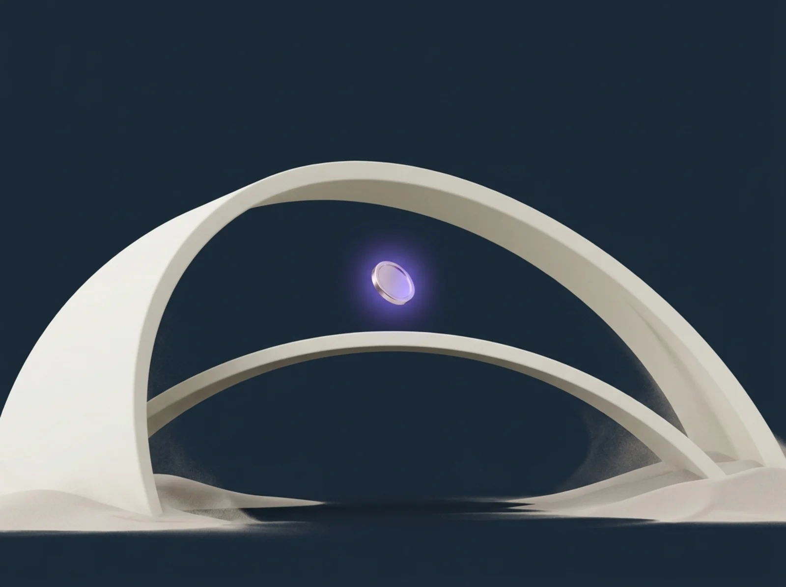 Two arcs bridging with a coin mid-flight
