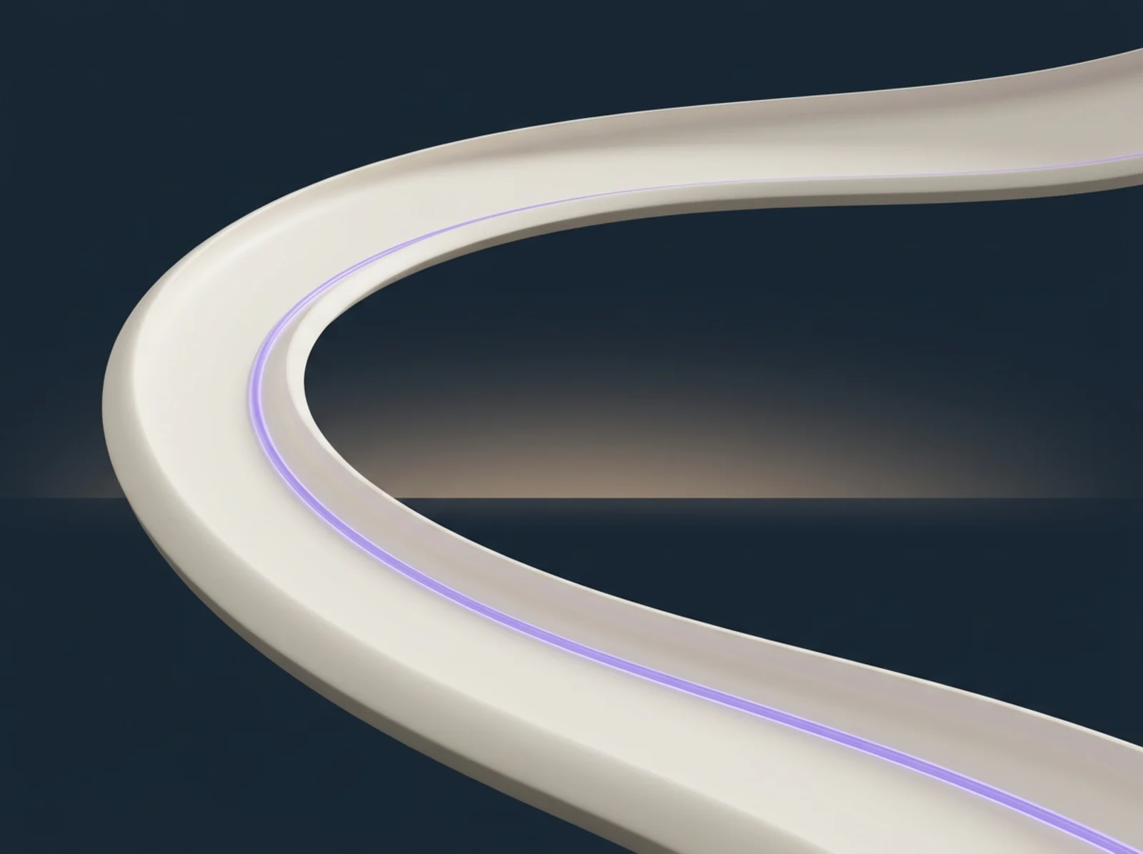 A sweeping curved rail traced by a light line